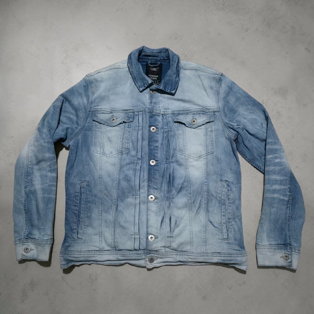 Jordan Craig Legacy Edition Blue Denim Distressed Trucker Jean Jacket Size XL